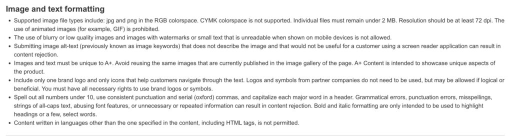 amazon a+ image and text formatting
